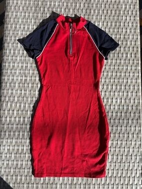 H&M Red Bodycon Mini Dress with Navy Sleeves